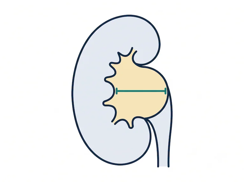 Kidney cross-section showing where the APD measurement of the renal pelvis is taken.