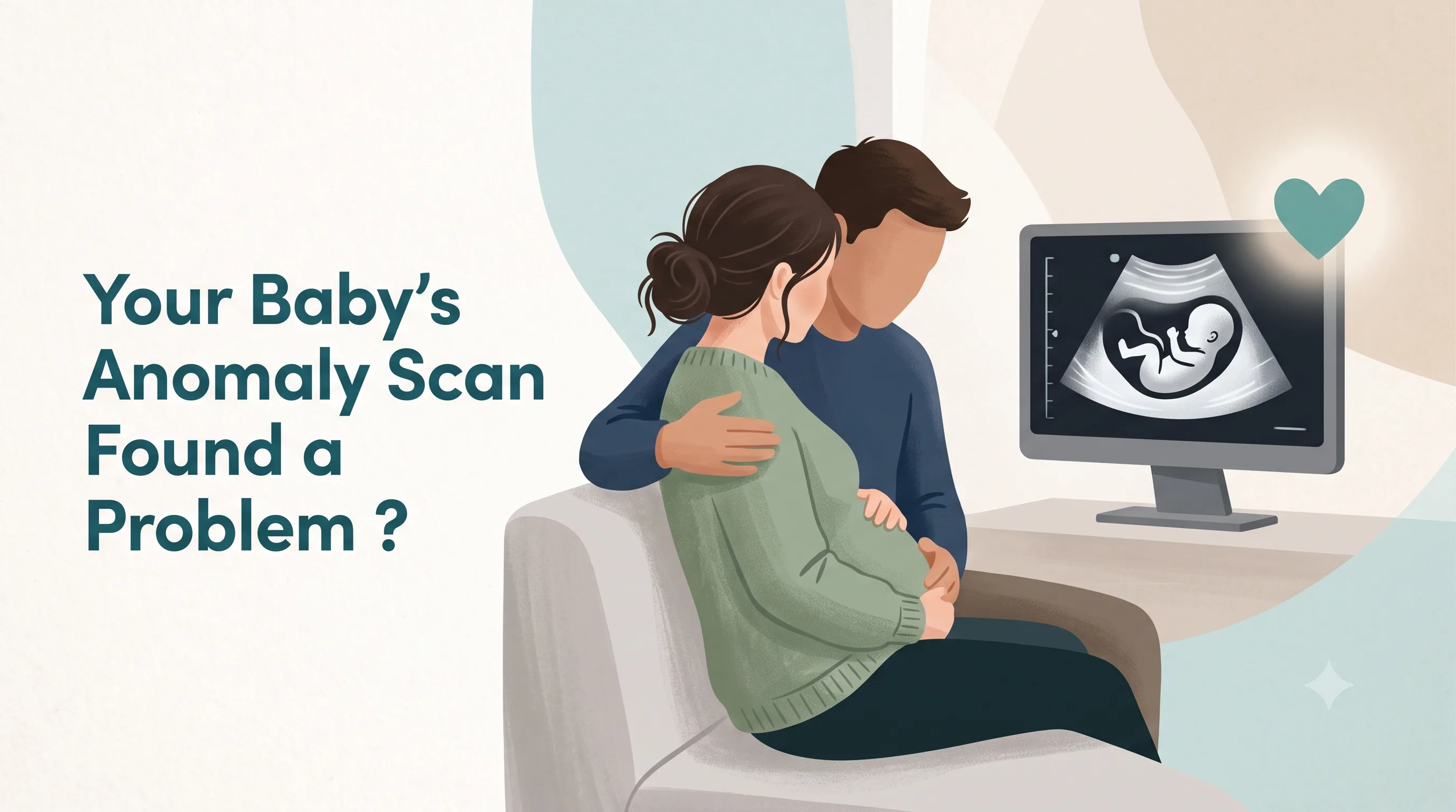 Illustration of expecting parents looking at an ultrasound screen showing their baby.