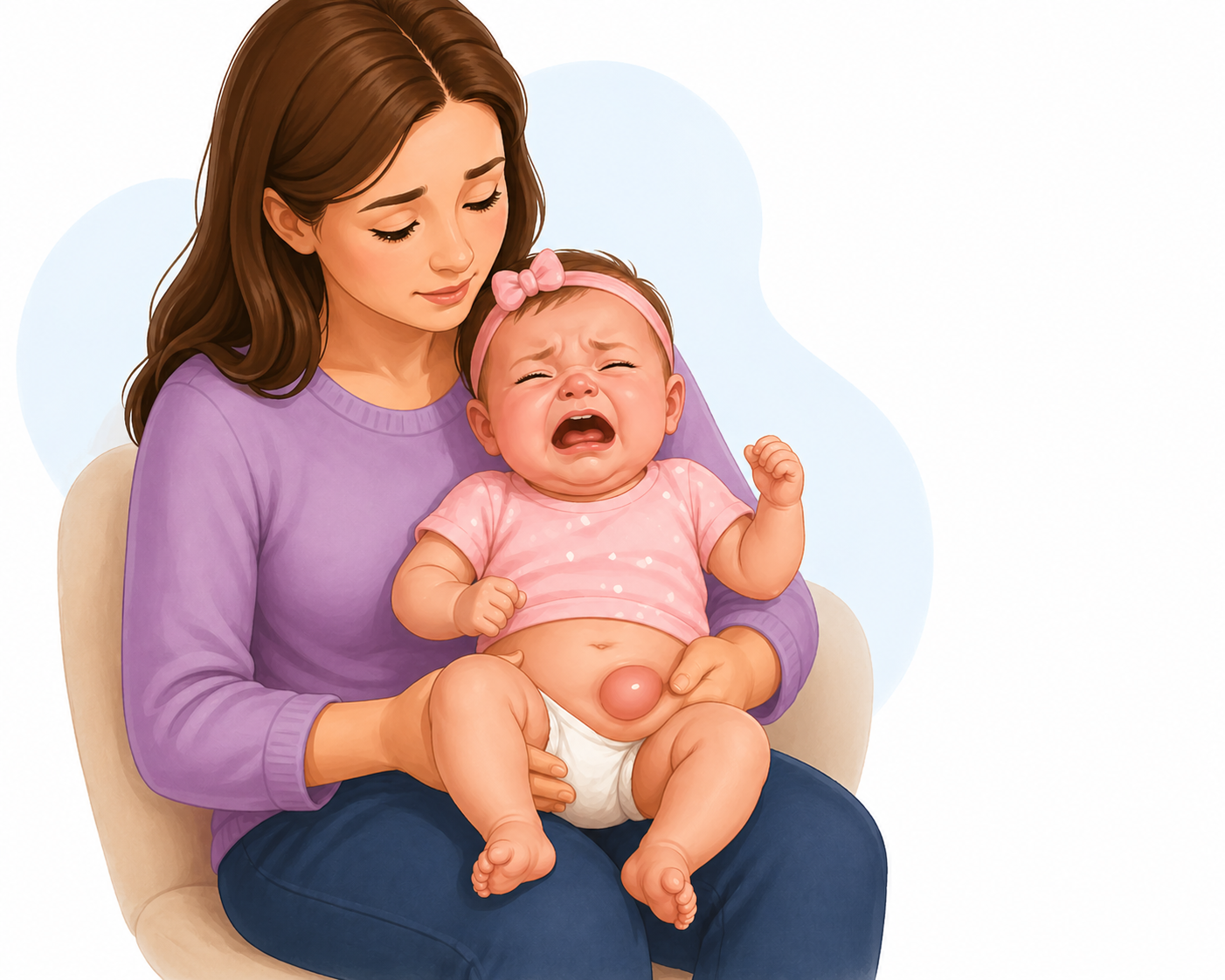 Baby inguinal hernia illustration for the hernia guide page